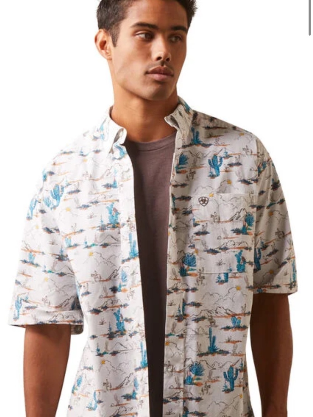 Ariat White Short-Sleeve Button-Down with Blue & Tan Desert Print